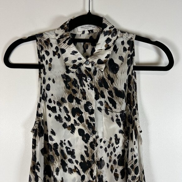 Equipment Femme Women's Silk Crepe Leopard Collared Shirt Sz XS Animal Print - Picture 2 of 9